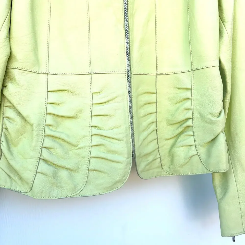 St. John Coats Y2K Vintage Like Green Leather Blazer Jacket Small Zip Statement